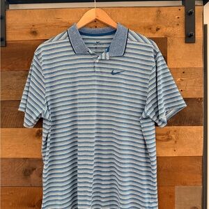 Nike Men's Performance Polo with Blue and White Horizontal Stripes